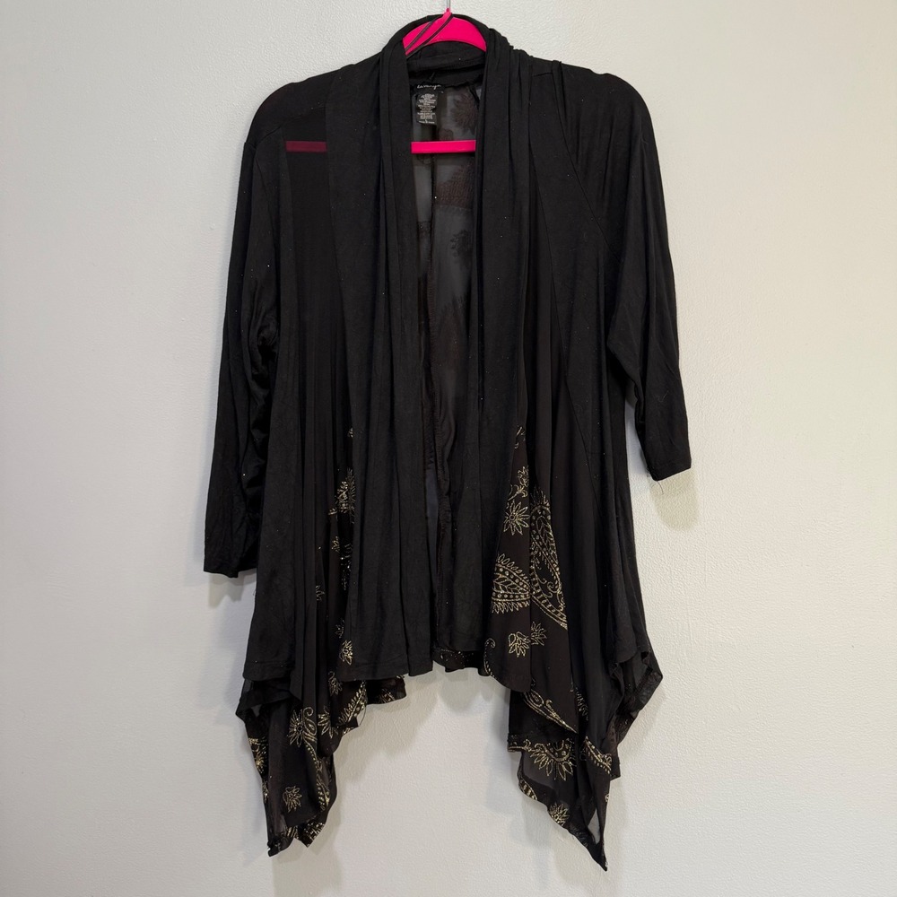 Lavanya Black Paisley Sheer Mesh Duster Cardigan Top Women's Size L whimsigoth